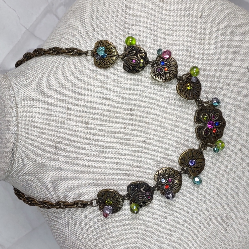Chico's Vintage-look Jeweled Frog On Lily Pad Necklace